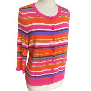 Talbots Rainbow Striped Button Cardigan Sweater Bold Pink Layer Grannycore-XLP